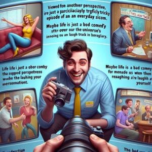 Zitatvon Oliver 😄 Aus einem anderen Blickwinkel betrachtet, stellen sich die Herausforderungen des Lebens lediglich als eine besonders knifflige Episode einer Alltagssitcom dar. Unser Protagonist stolpert regelmäßig über die unerwarteten Plot-Twists des Universums, während er gleichzeitig meisterhaft darin ist, das Lachen im Hintergrundtrack zu ignorieren. Vielleicht ist das Leben einfach eine schlechte Komödie, die uns daran erinnern soll, dass man den besten Blickwinkel hat, wenn man über sich selbst lacht. 😂