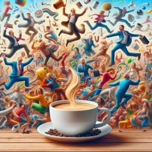 😄 Im alltäglichen Chaos, wo die Welt wild und kunterbunt ist, erinnert eine einfache Tasse Kaffee daran, gemütlich zu bleiben. Denn während das Leben tanzt und uns mit verrückten Überraschungen erfreut, bietet eine gut gefüllte Tasse stets eine Insel der Ruhe. Also, schenke dir einen Kaffee ein, lehne dich zurück und beobachte, wie das Chaos zur Comedy wird. 🌀