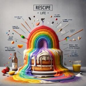 🌈 Das Rezept des Lebens mixe mit einer Prise Glück, verwende Farben, die dein Herz erhöhen, Stück für Stück. Wenn der Himmel grau scheint, zaubere mit bunten Regenbögen mehr Leichtigkeit ins Spiel, denn das Leben ist wie ein Kuchen, den du selbst backst, mal süß, mal salzig, doch immer verspielt. Lachen ist die geheime Zutat, die alles auflockert. 🧁