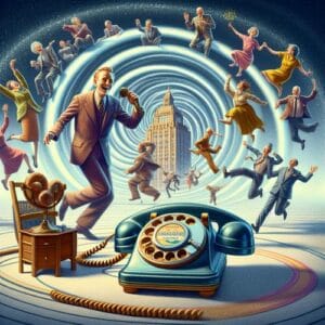 📞 Im Wirbelwind des Lebens tanzen Quatsch und Hüpfer wie fröhliche Träume. Ein Telefon klingelt, Erinnerungen werden wach, während wir in dieser bunten Welt die Balance finden. Also schnapp dir dein Lachen und hüpf mit! 📞